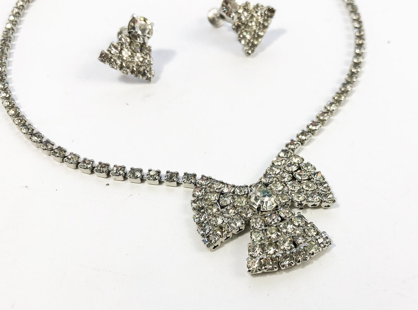 1950s Rhinestone Bow Necklace Set