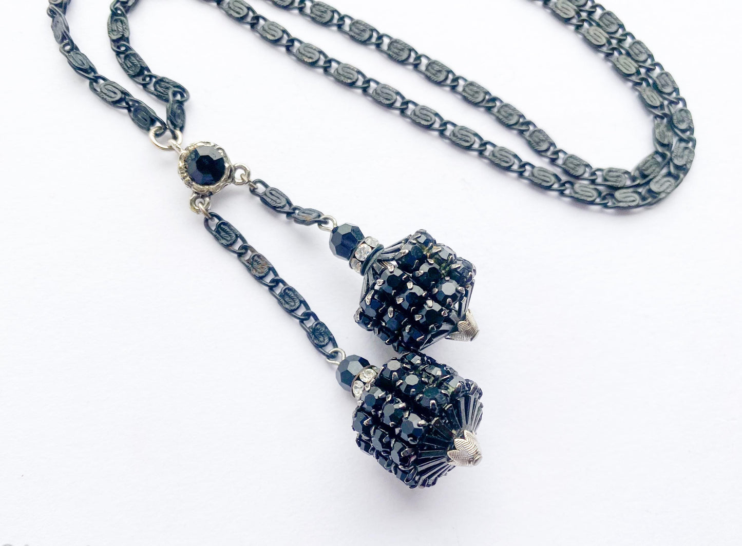 1950s Black Bolo Necklace | Vintage Rhinestone Pendant