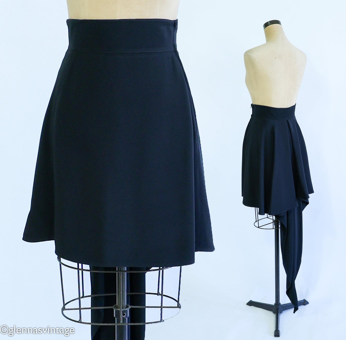 Claude Montana | 1990s Black Designer Skirt | 90s Black Evening Skirt With Tails | Claude Montana Paris | Size 42