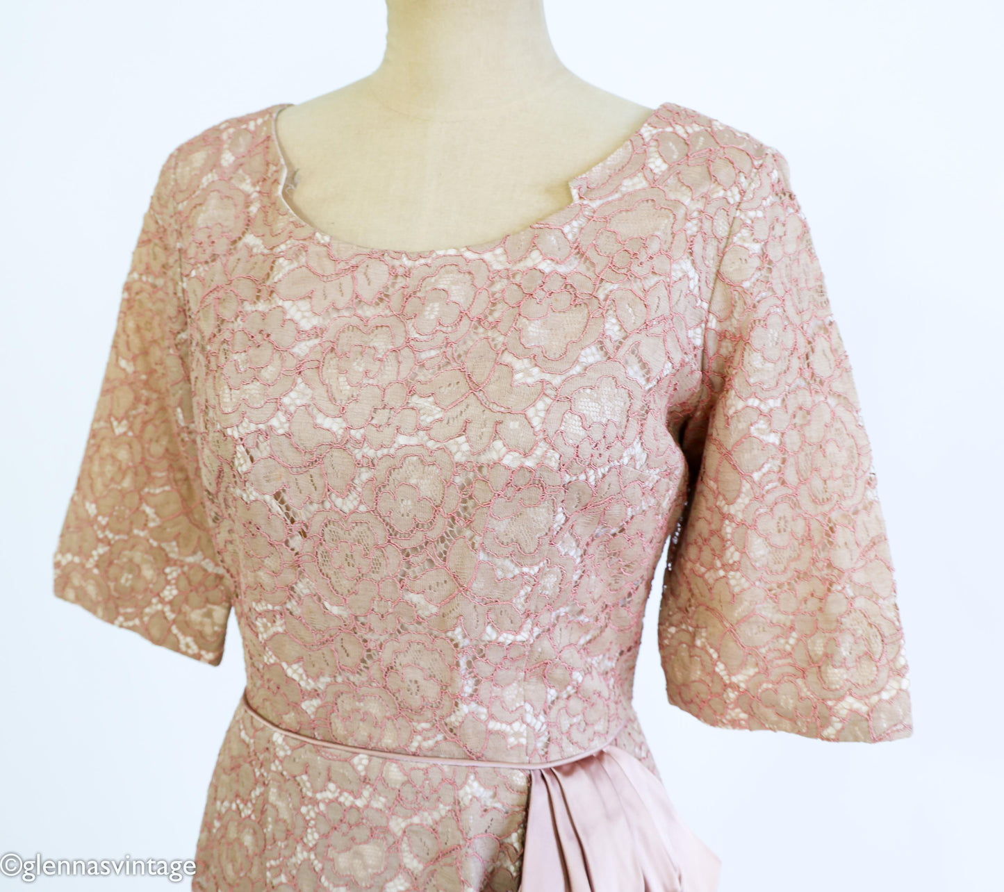 1950s Blush Pink Lace Cocktail Dress, Medium