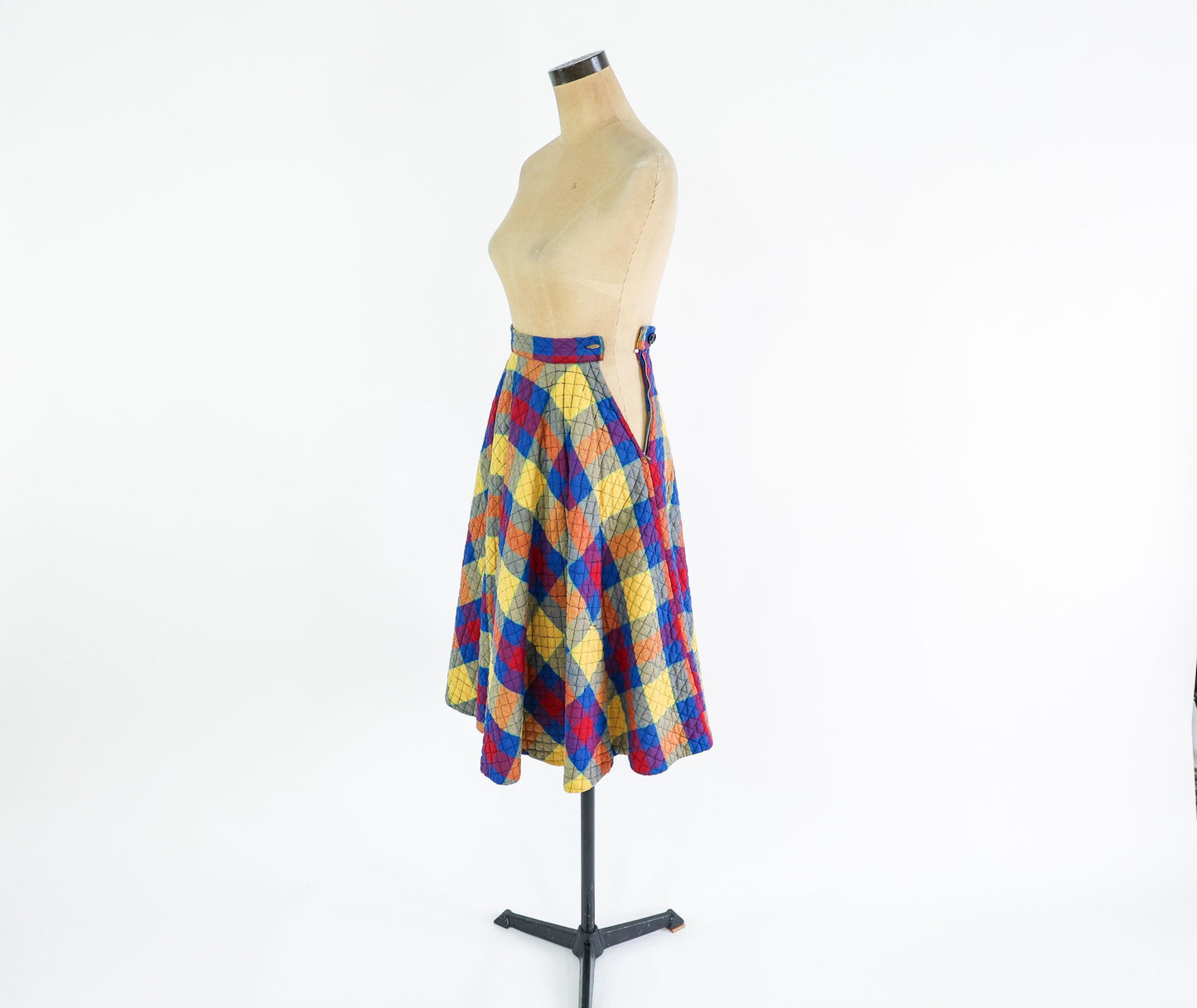 1950s Plaid Quilted Circle Skirt, Small