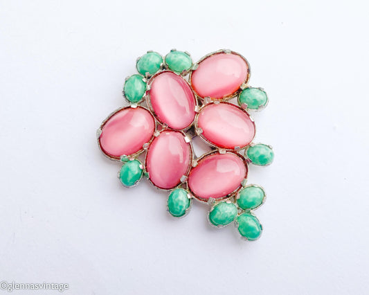 1920s Pink & Green Glass Dress Clip