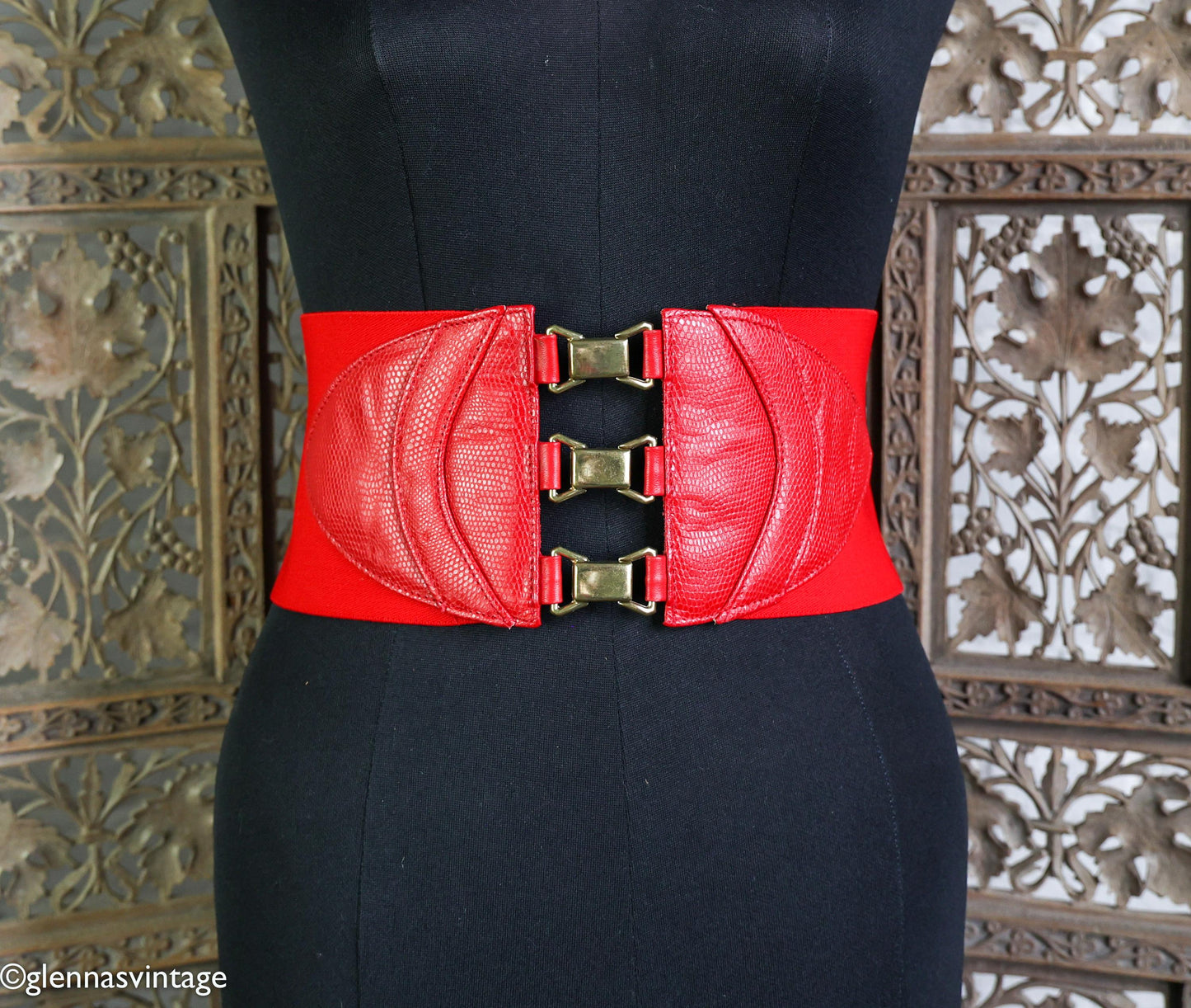 1980s Red Elastic Wide Belt
