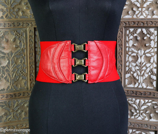 1980s Red Elastic Wide Belt