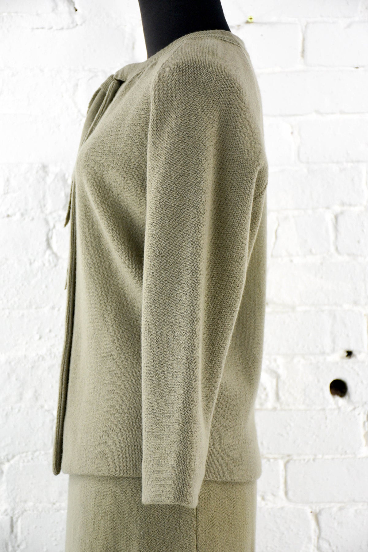 1960s Sage Green Wool Knit Skirt Suit: Mohair Blend, Medium