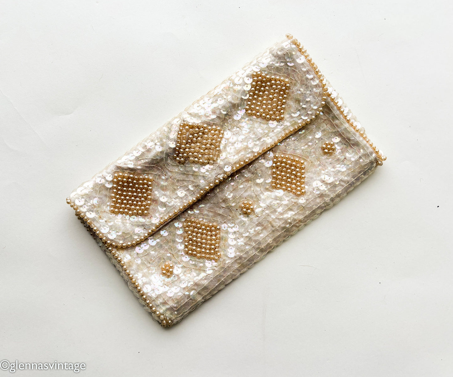 1950s Pearl & Sequin Clutch | 50s Sequin Pearls Handbag | Le Regale