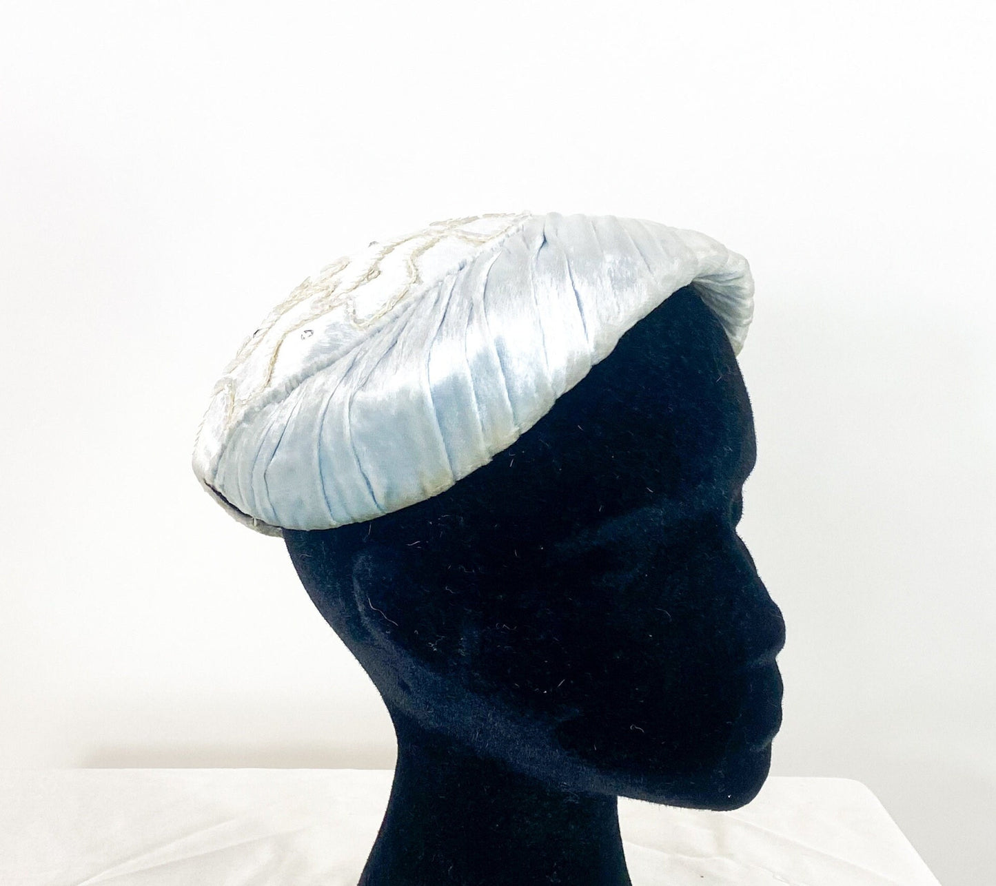 1950s Pale Blue Velvet & Sequin Hat, Adele Claire Fascinator