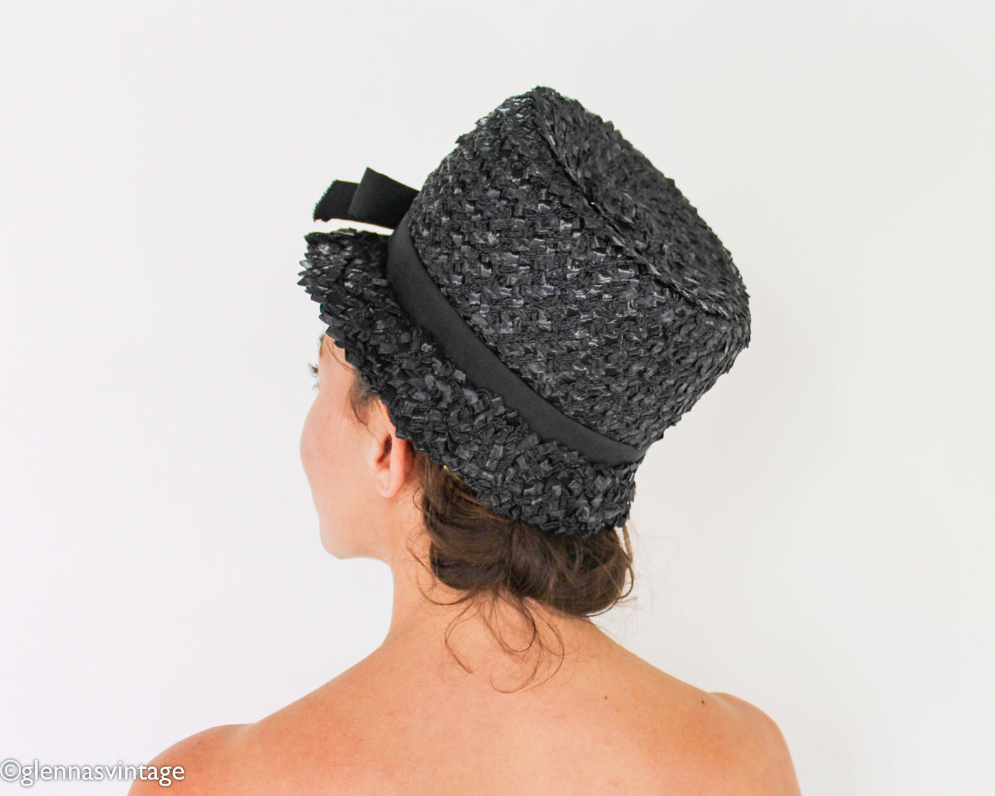 1960s Black Raffia Woven Bucket Hat, Mr. Charles