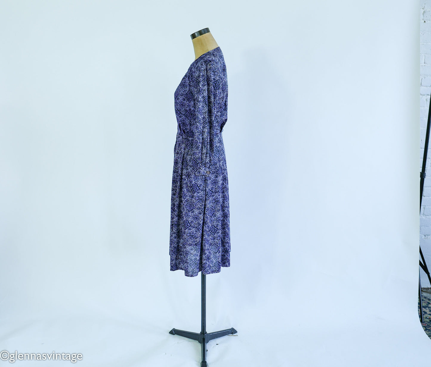 1950s Purple Floral Print Dress, Medium