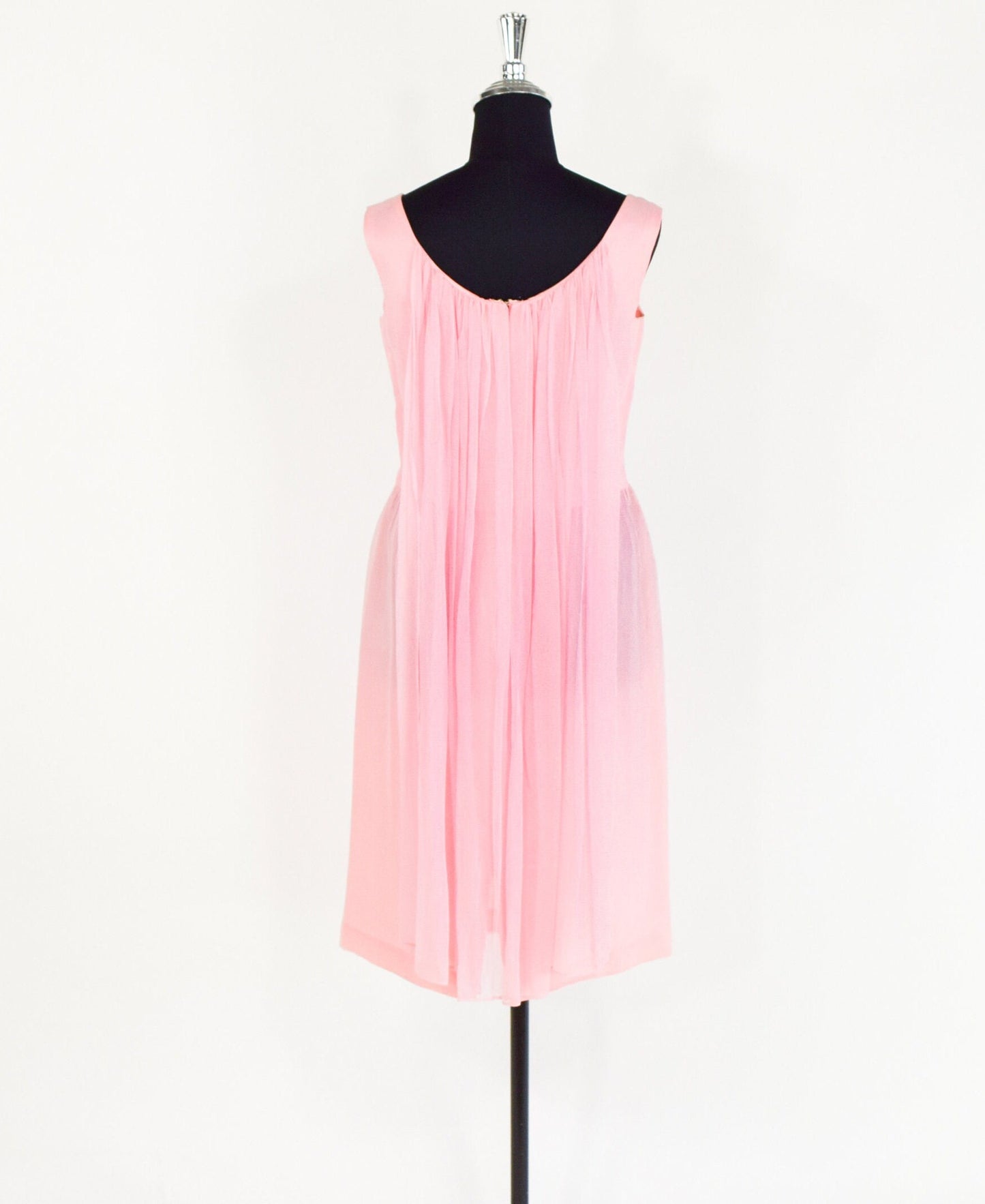 1950s Pink Chiffon Party Dress | Sequin Beaded Cocktail Gown, Large