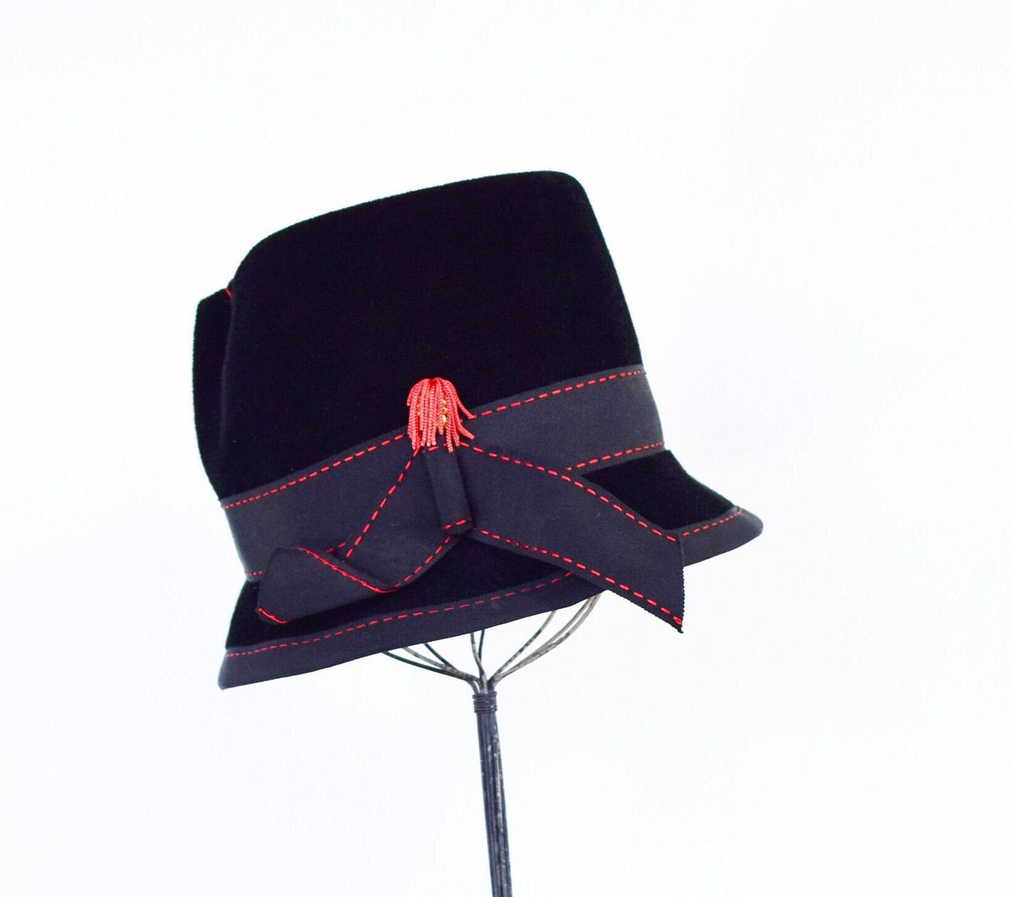 1960s Mr Philippe Black Velour Bucket Hat, Jackie O Style Cloche