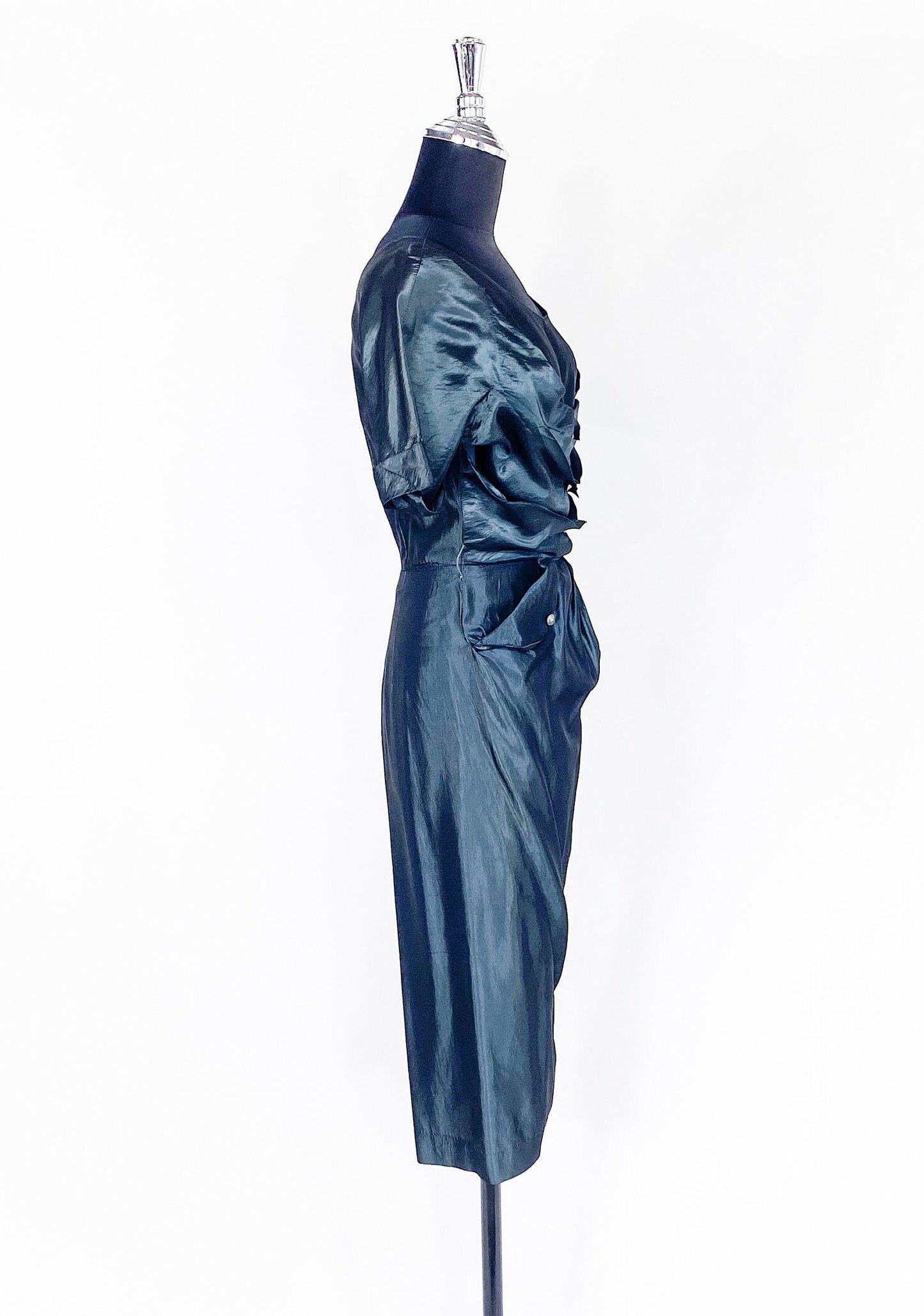 1950s Blue Gray Taffeta Cocktail Dress, Cadillac Original, Small