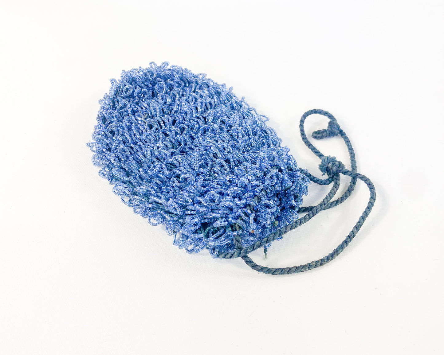 1900s Blue Beaded Evening Bag | Antique Drawstring Pouch