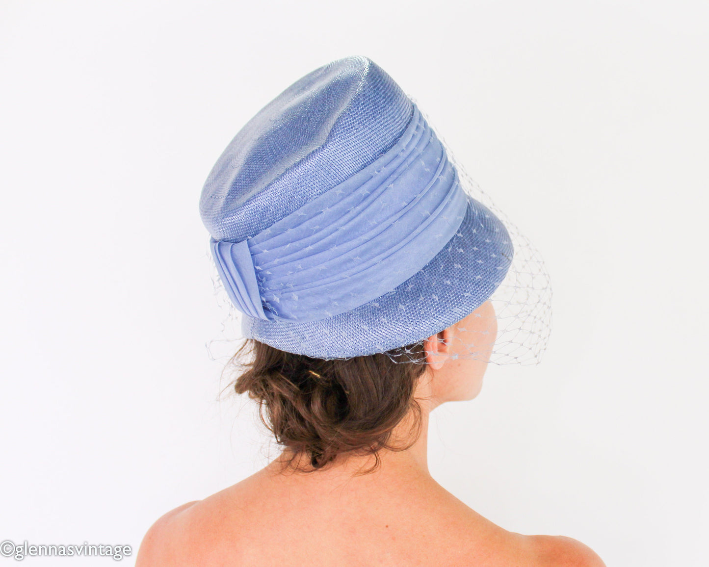 1960s Blue Straw Bucket Hat