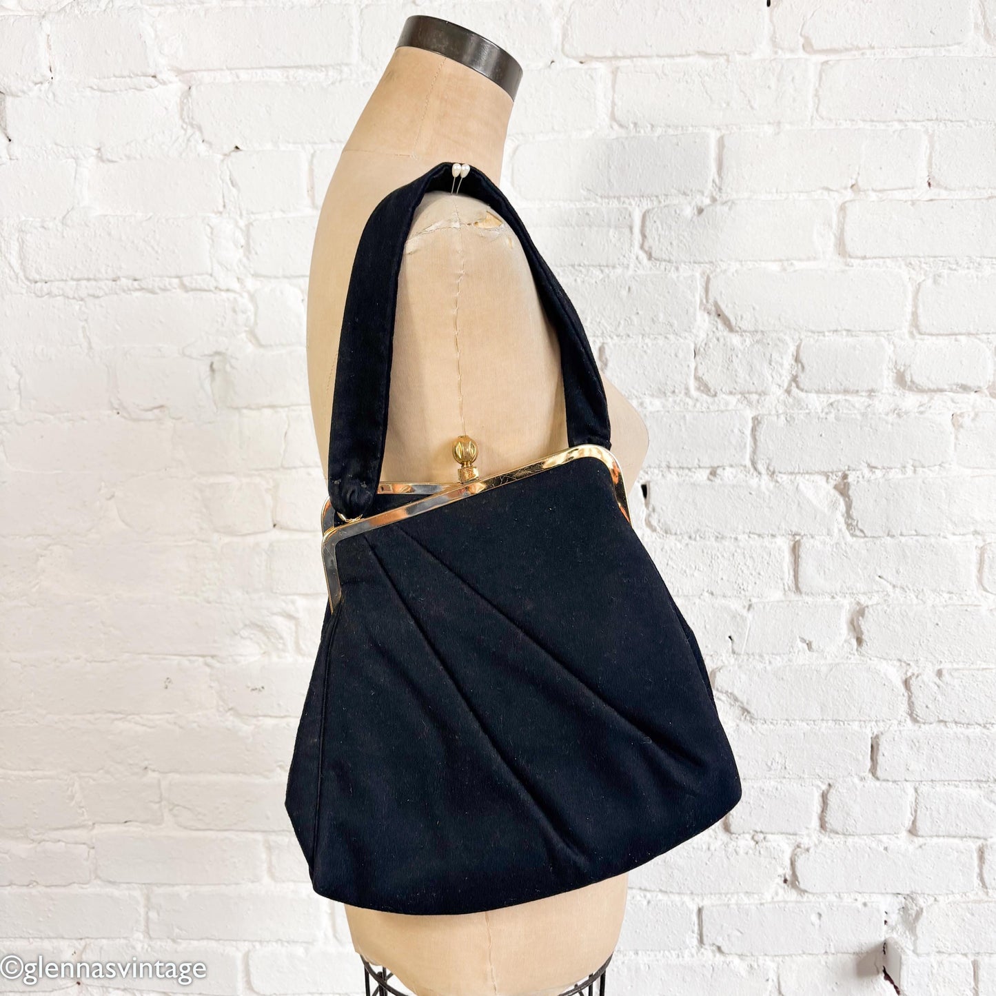 1950s Black Wool Pleated Evening Bag