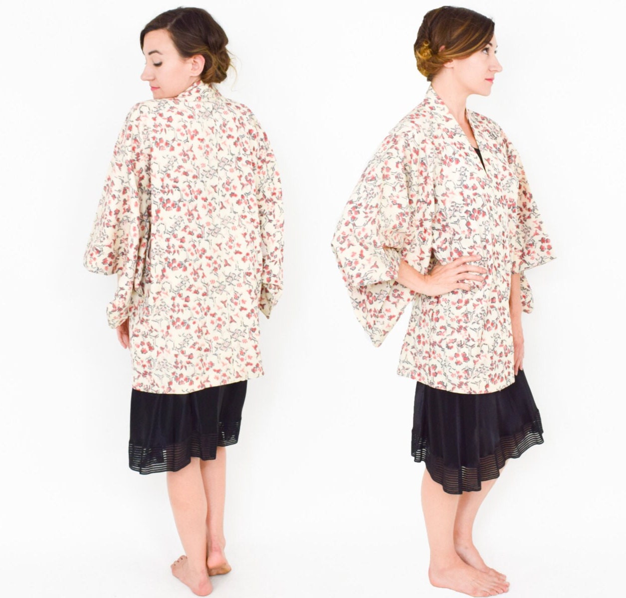 1950s Pink Floral Haori Kimono Jacket