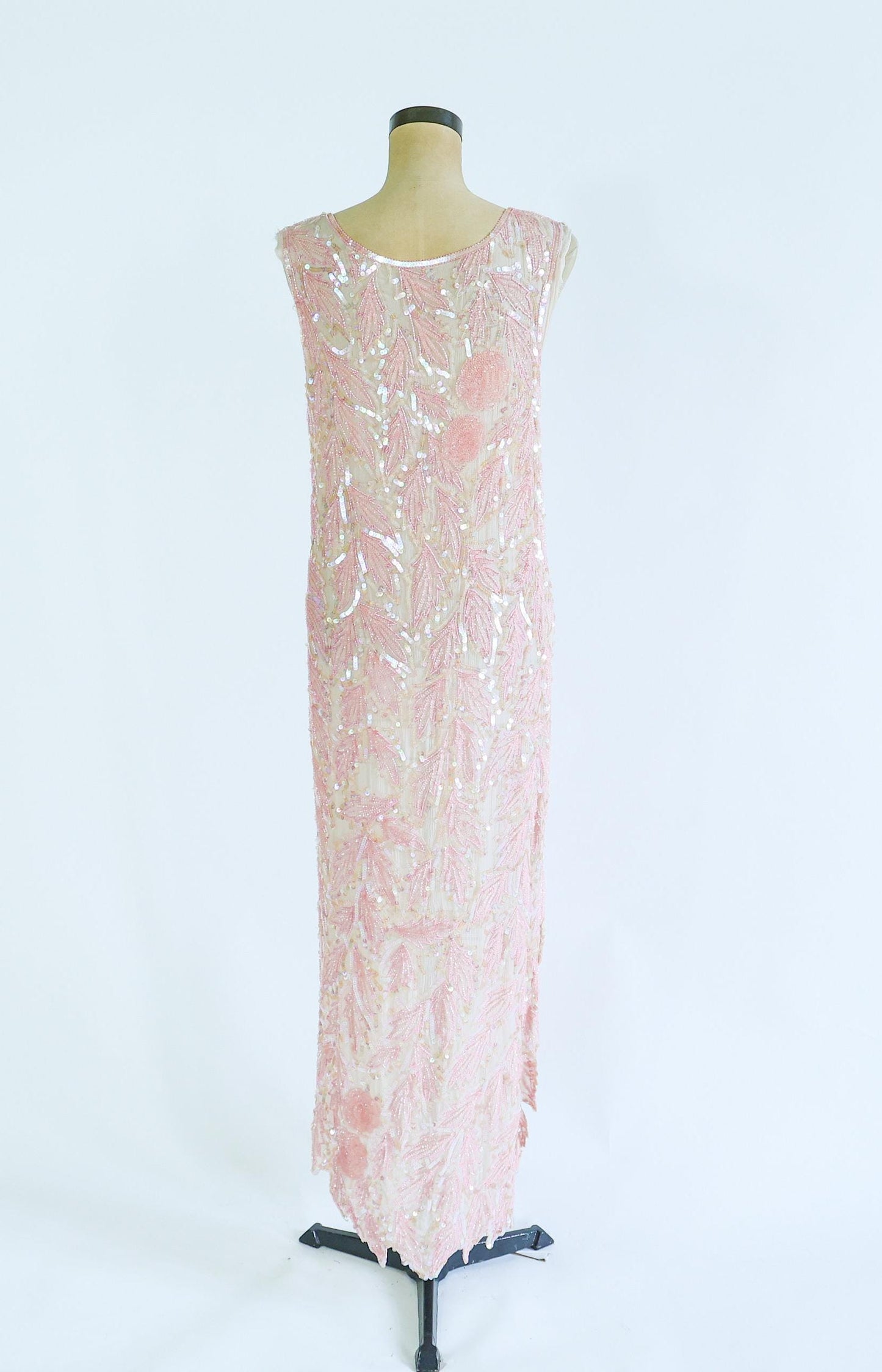 1980s Pink Silk Sequin Dress | 80s Pink Iridescent Sequin Evening Dress | Medium