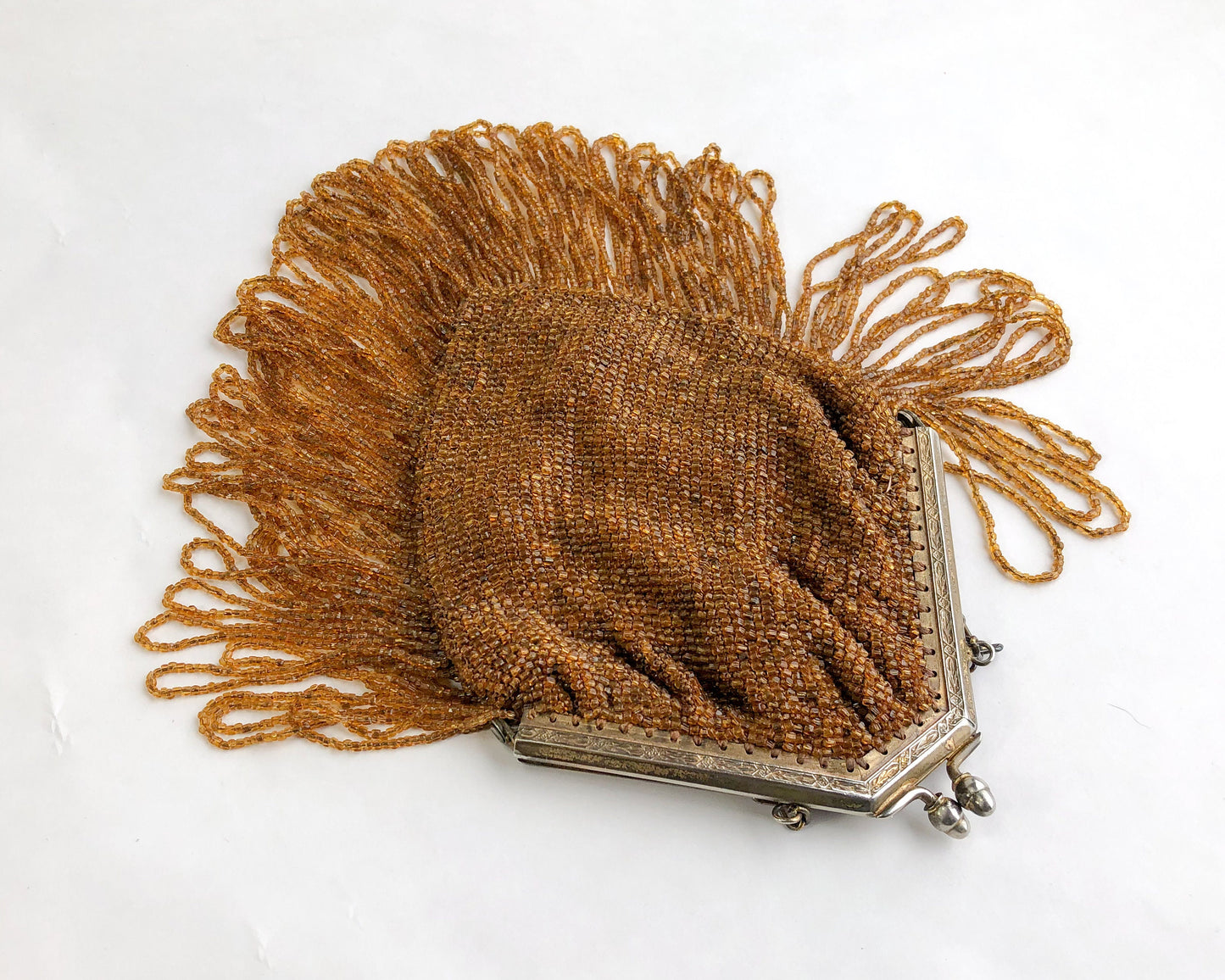 1900s Gold Beaded Evening Handbag | Gold  Loop Fringe Bag