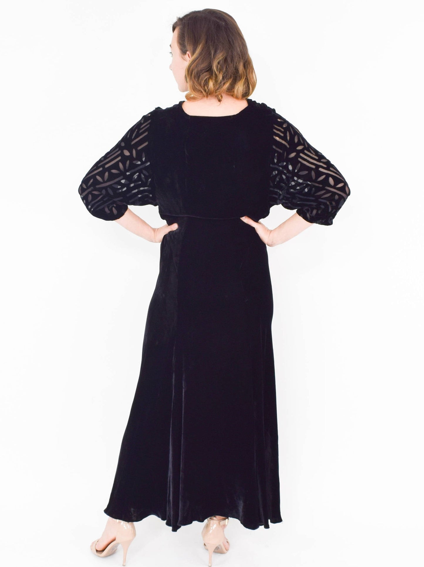 1900s Black Silk Velvet Evening Dress | Black Velvet Gown | Medium