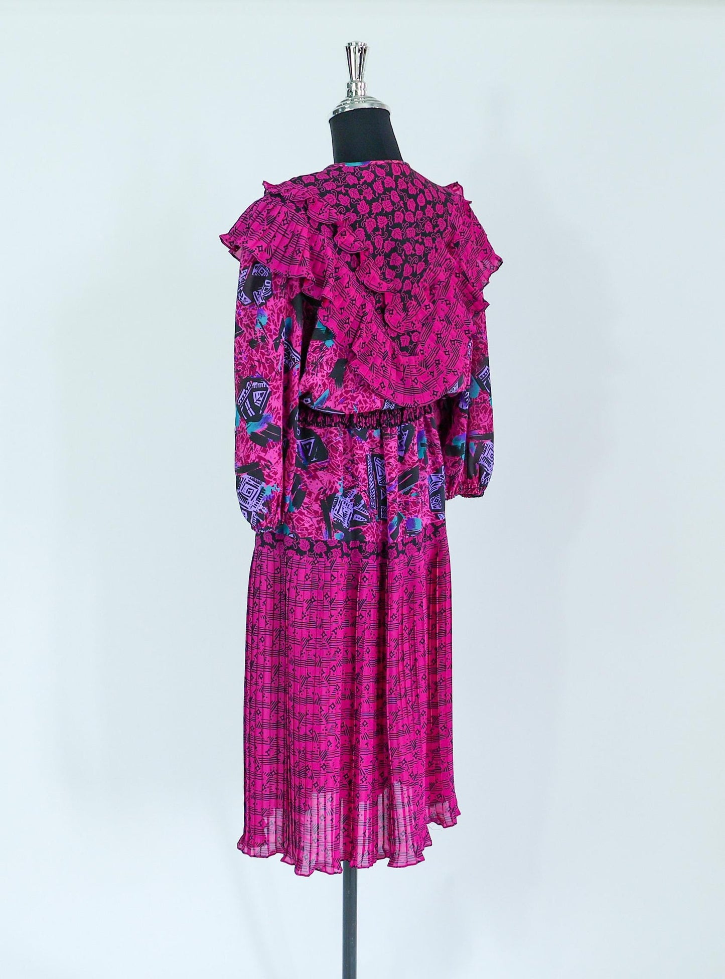 1980s Fuchsia Print Dress, Medium