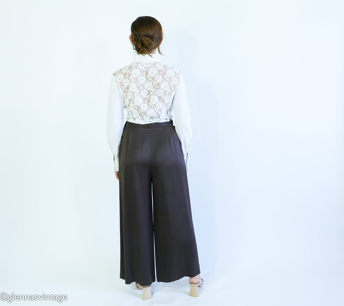 1990s Guy Laroche Designer Pants Brown Silk Slacks, Size 42