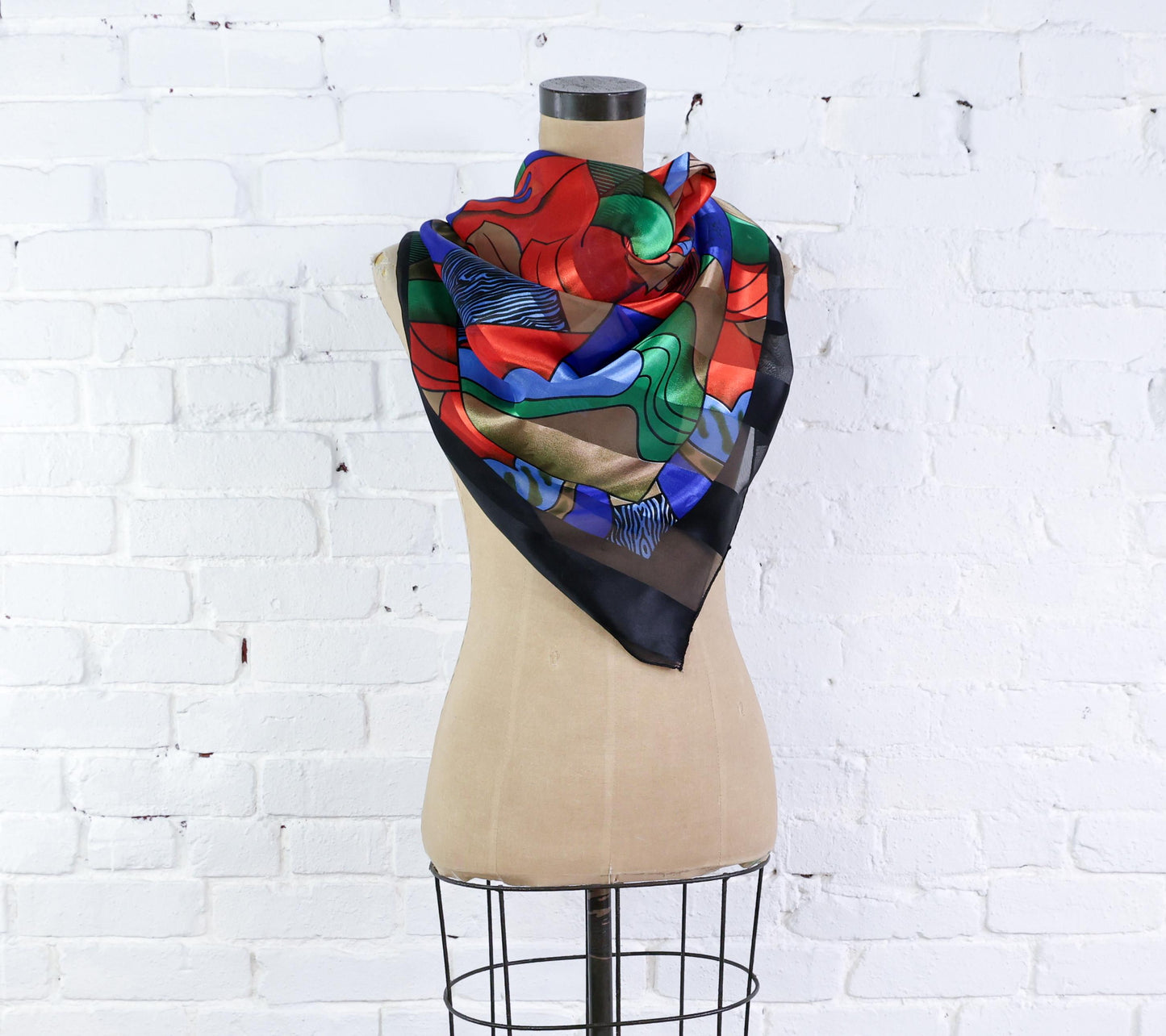1980s Picasso Black & Blue Abstract Print Scarf