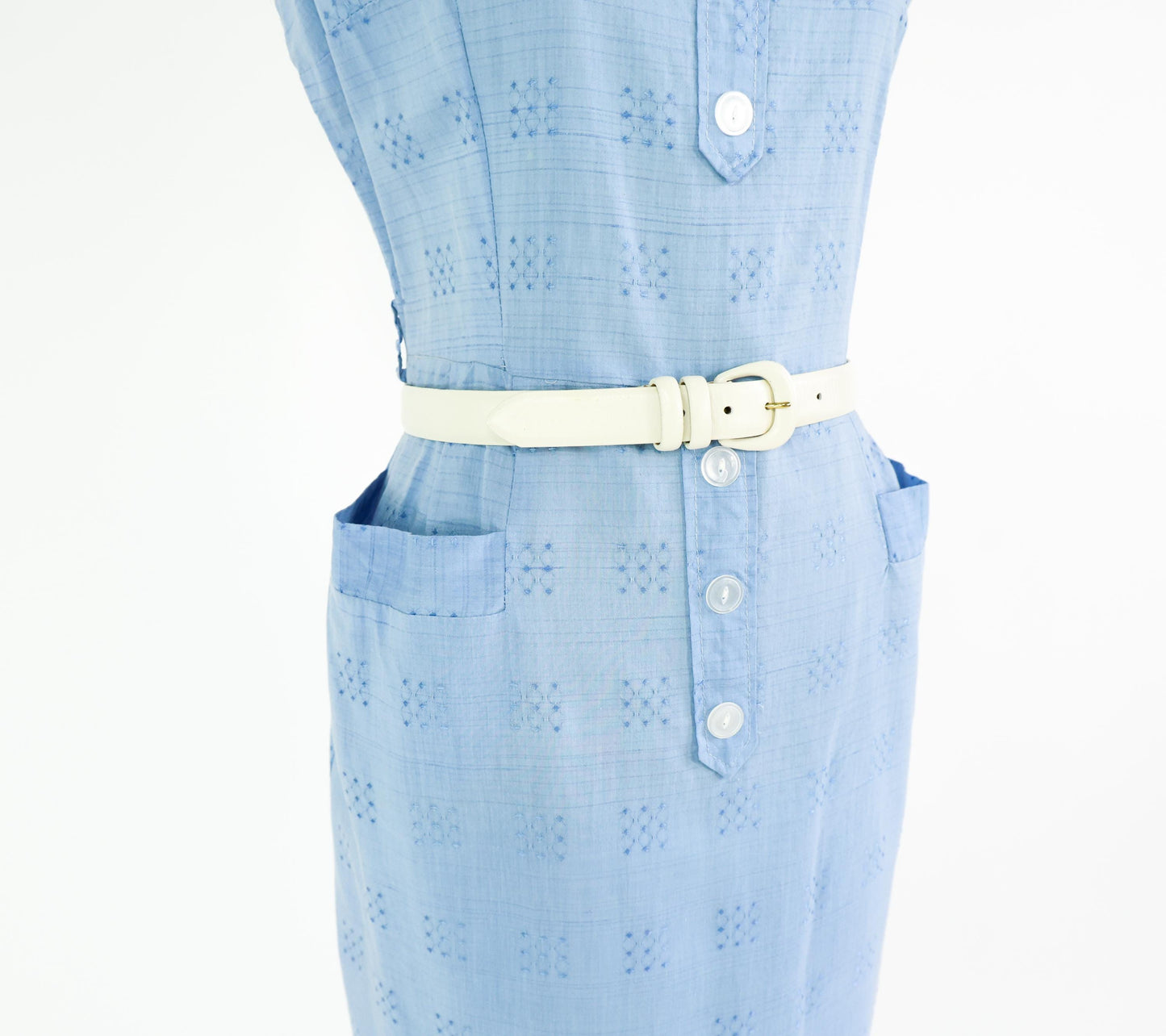 1950s Blue Print Cotton Day Dress, Large