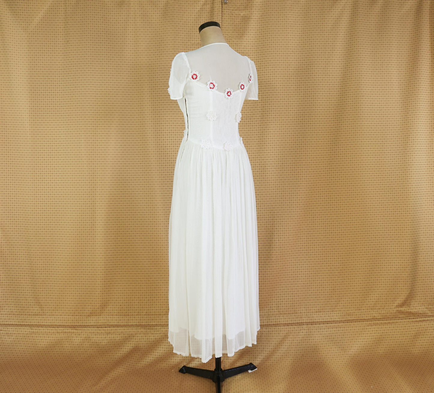 1930s White Lace Flower Evening Gown, Vintage Wedding, Small