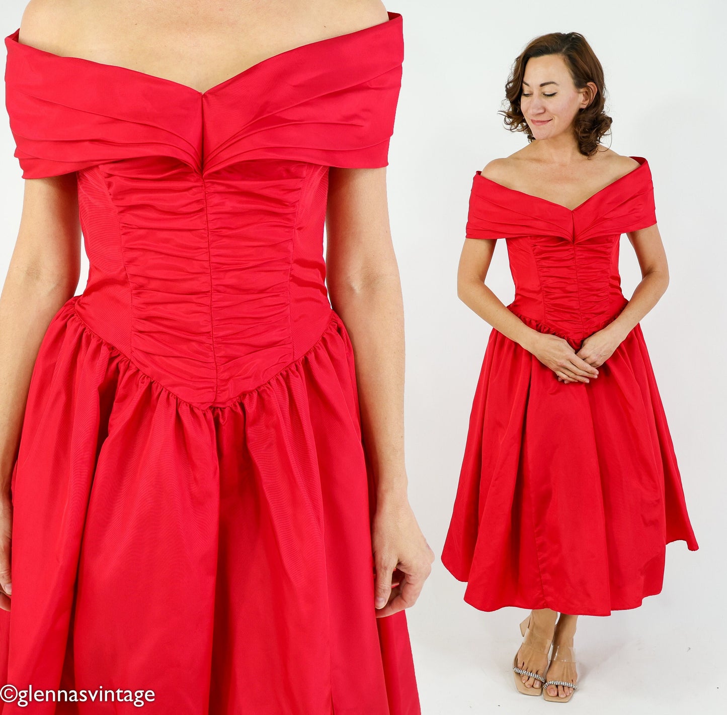 1980s Jessica McClintock Red Taffeta Party Dress, Small
