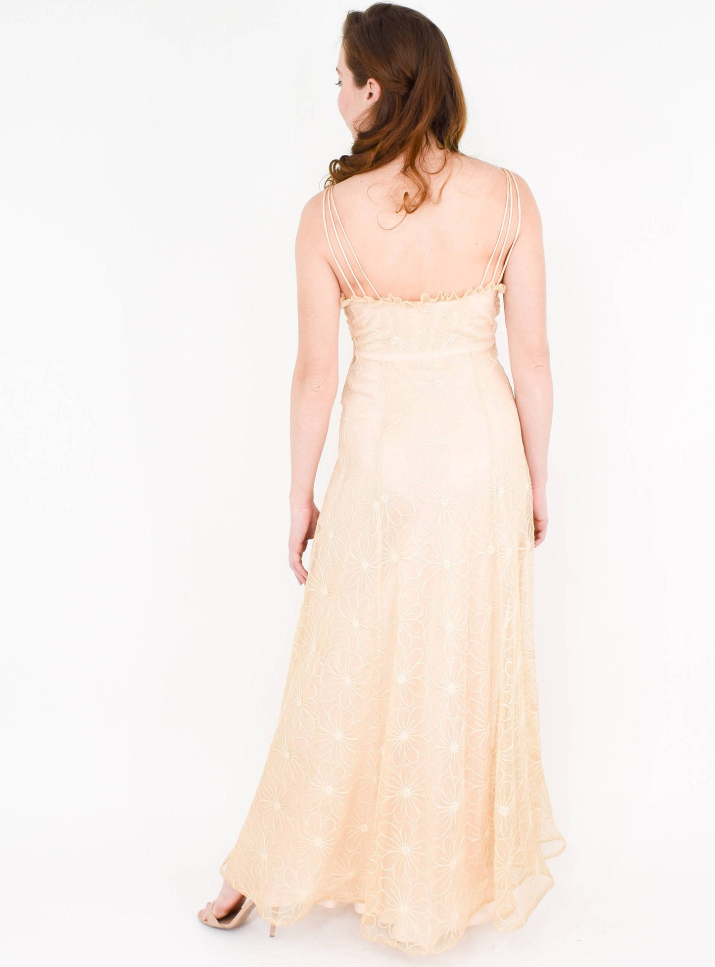 1930s Beige Tambour Lace Evening Dress & Bolero, Old Hollywood Style Wedding, Small