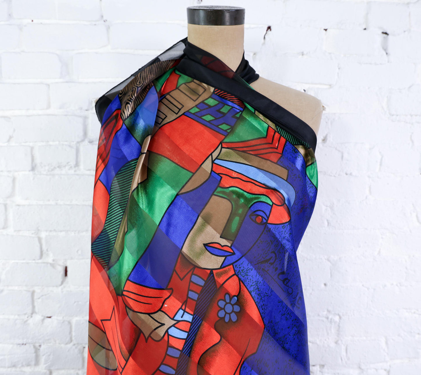 1980s Picasso Black & Blue Abstract Print Scarf