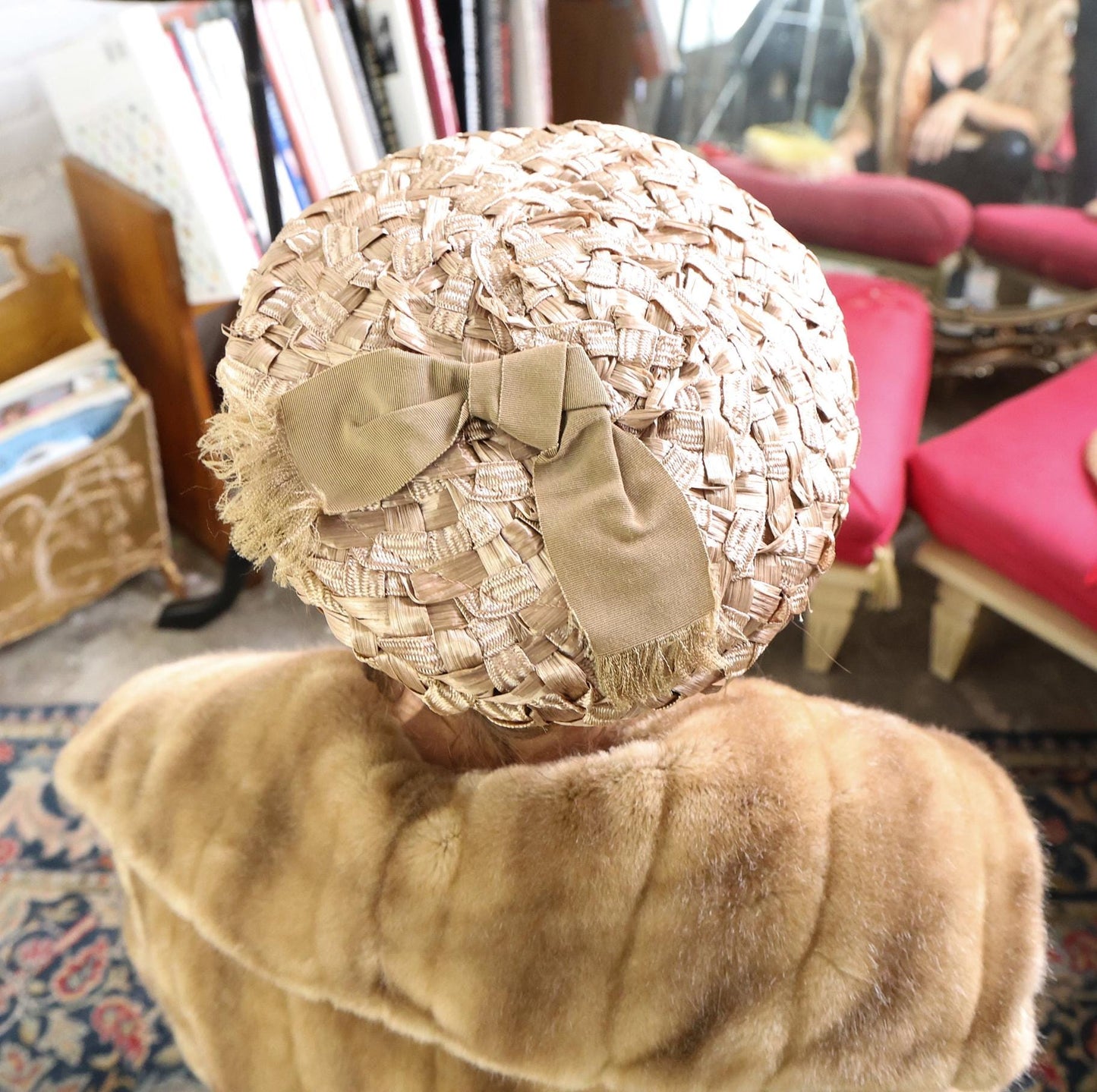 1950s  Beige Woven Saucer Hat