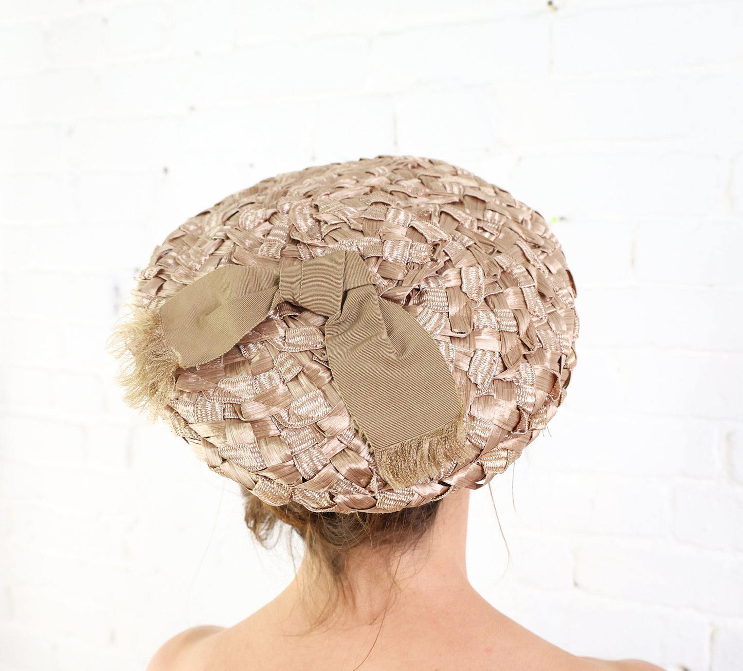 1950s  Beige Woven Saucer Hat