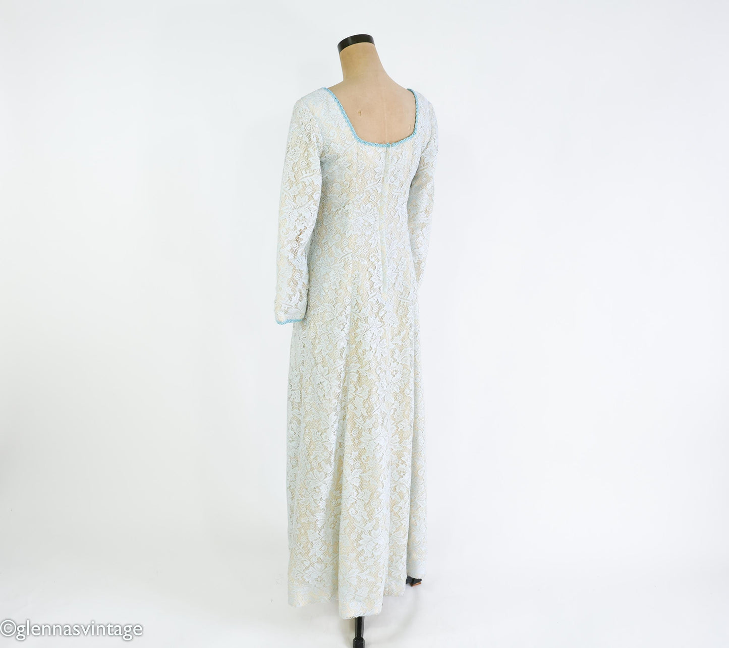 1970s Beige & Creme Lace Maxi Dress, Medium