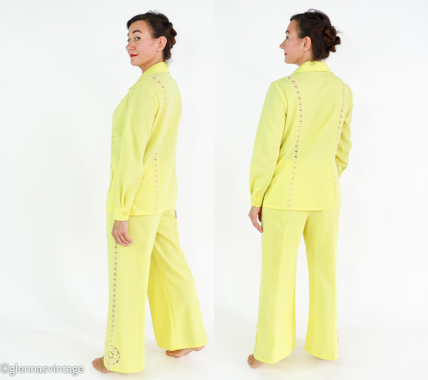 1960s Yellow Polyester Top & Pants Set, Large