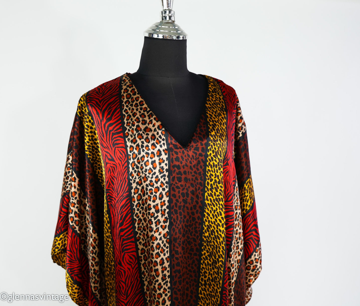 1990s Vintage Red & Gold Animal Print Caftan | Plus Size Dress