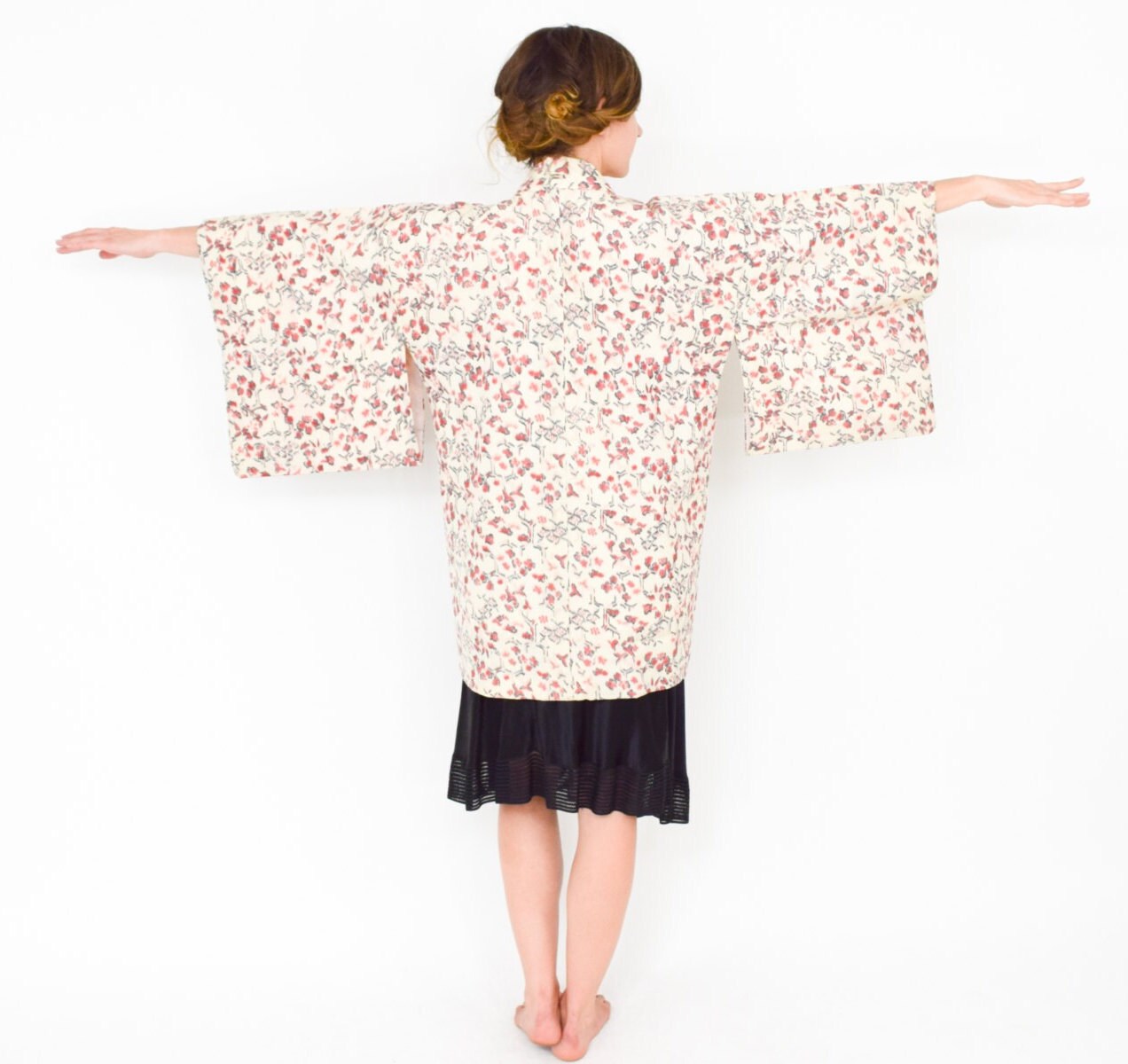 1950s Pink Floral Haori Kimono Jacket
