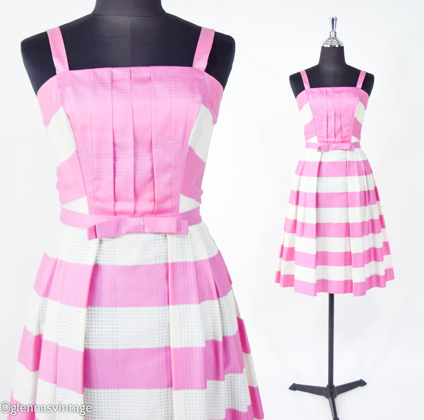 1950s Pink Stripe Cotton Dress | 50s Pink Sun Dress | Barbie Pink Dress | Pat Primo | XS