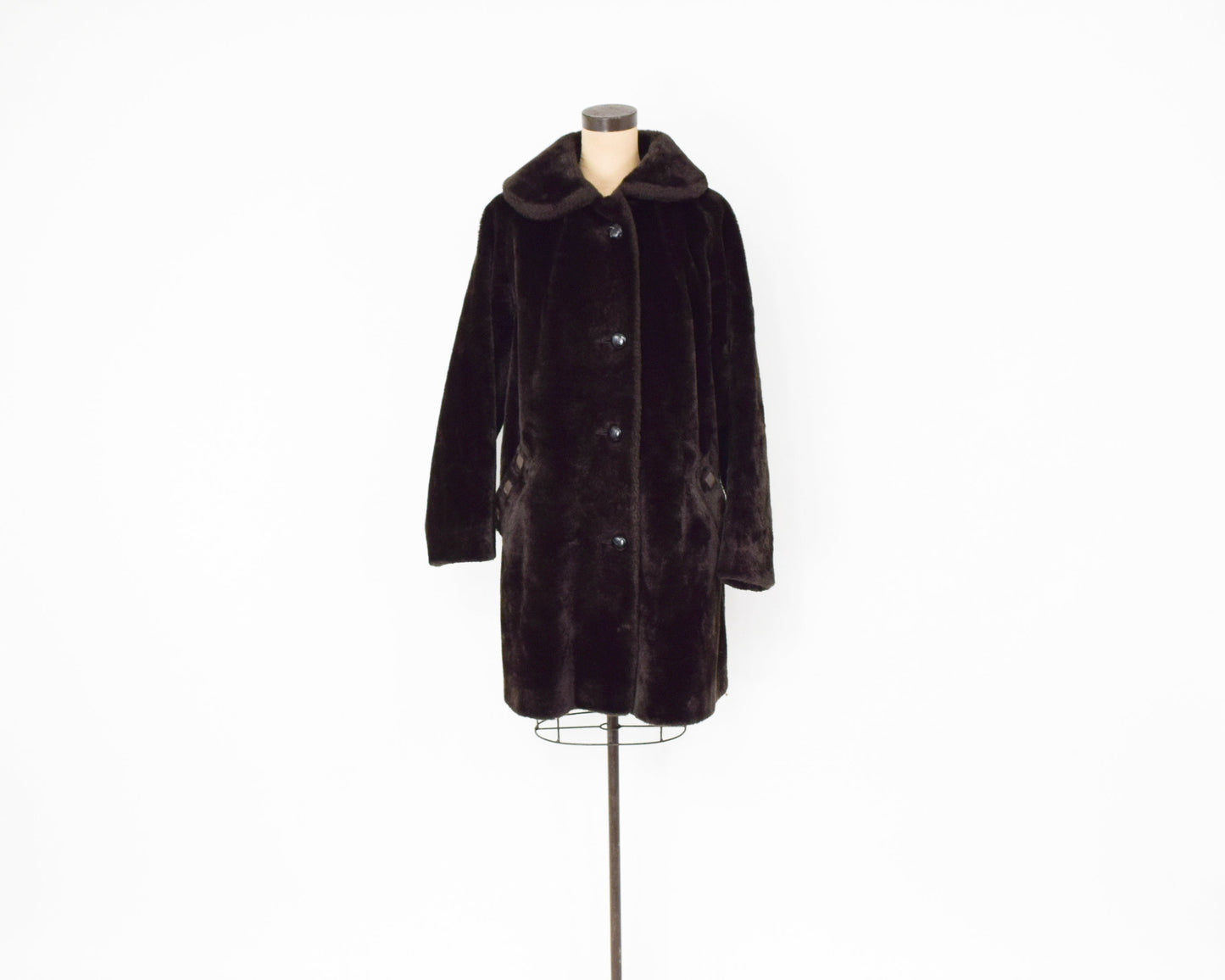 1960s Mod Dark Brown Faux Fur Coat, XXL 50" Bust