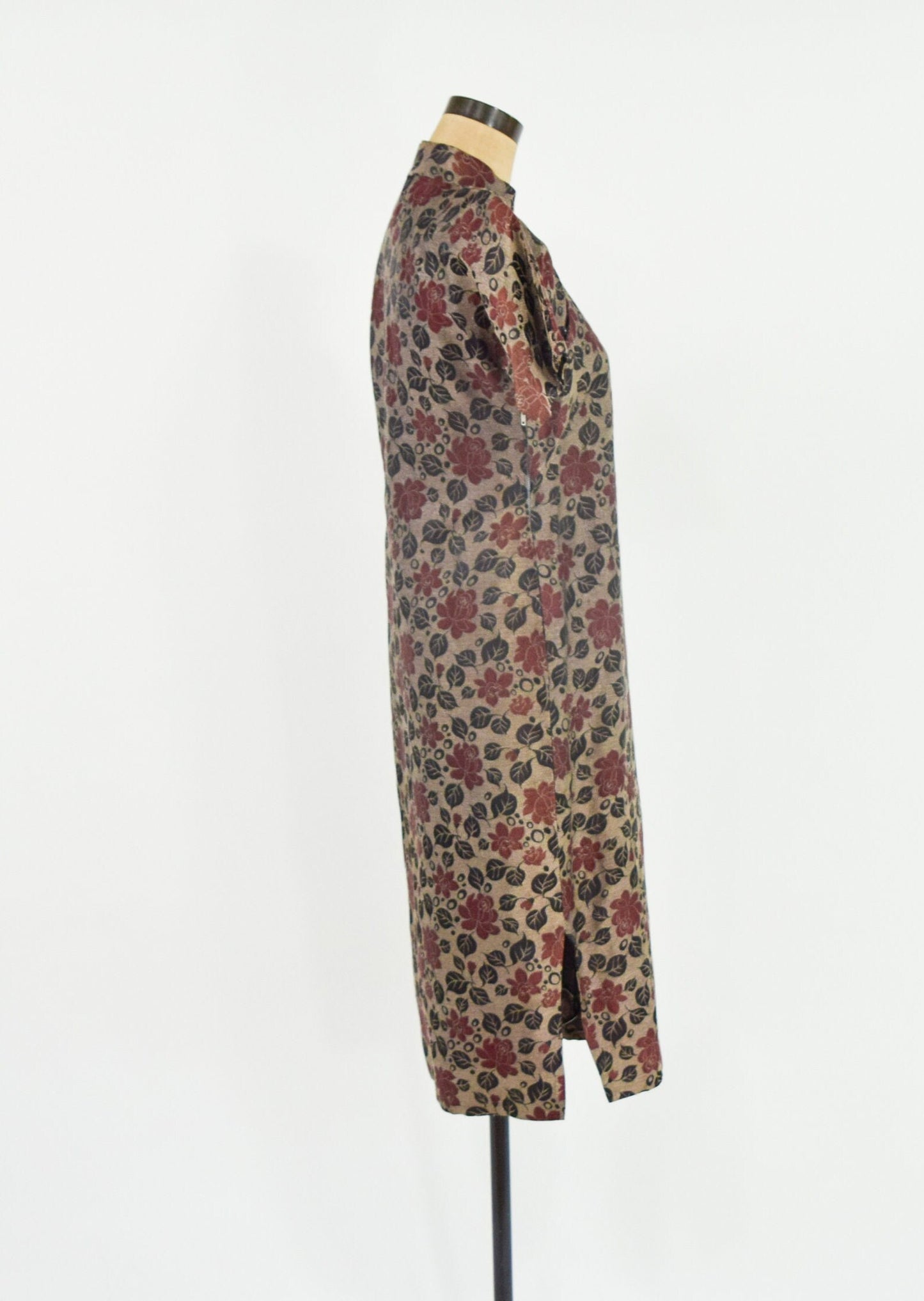 1950s Bronze & Burgundy Brocade Lamé Cheongsam Dress, Medium