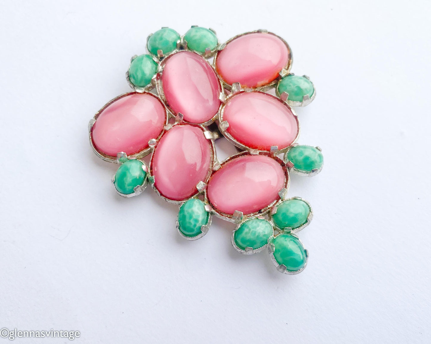 1920s Pink & Green Glass Dress Clip