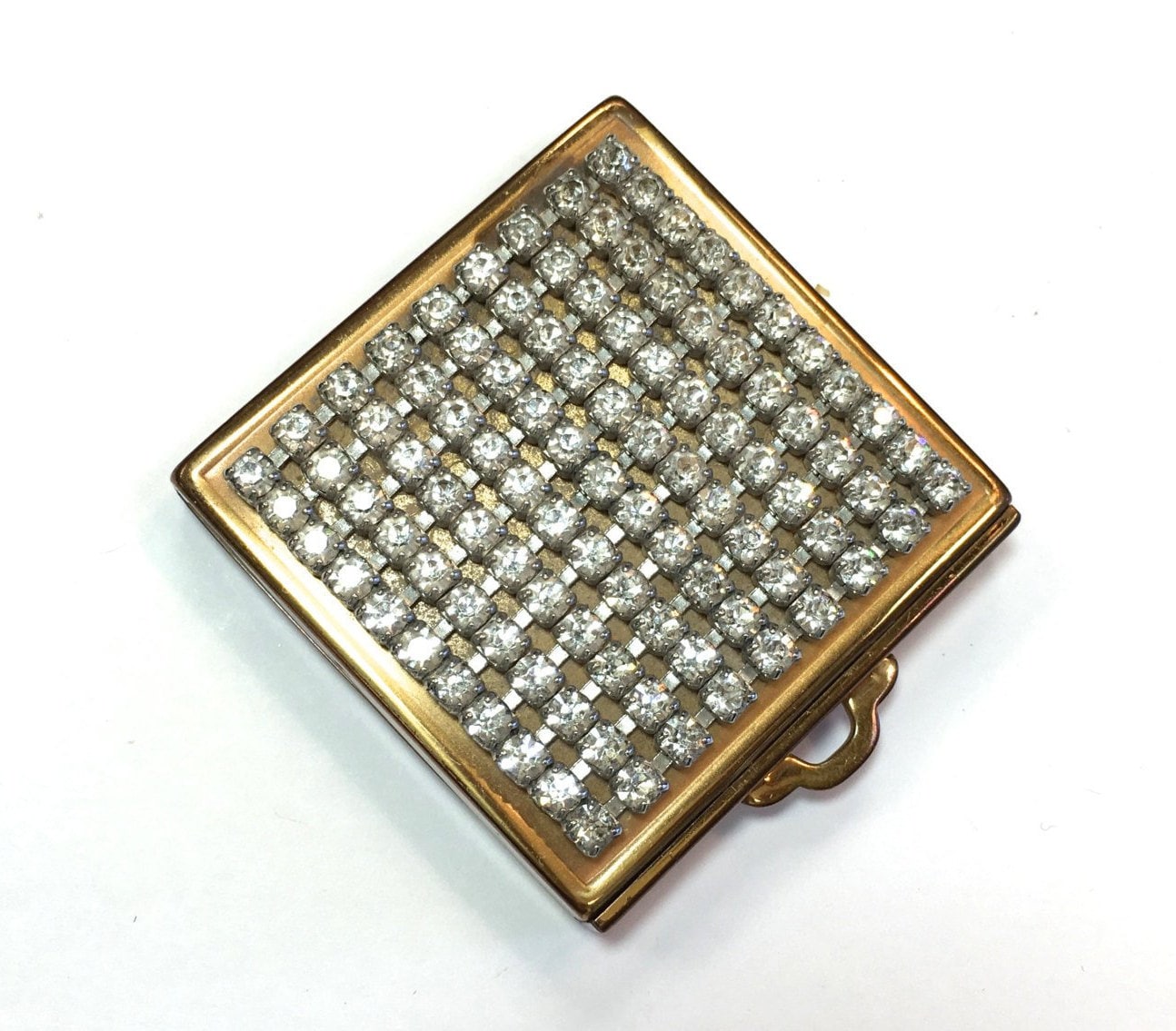 1940s Rhinestone Covered Compact | 40s Gold & Rhinestone Square Compact
