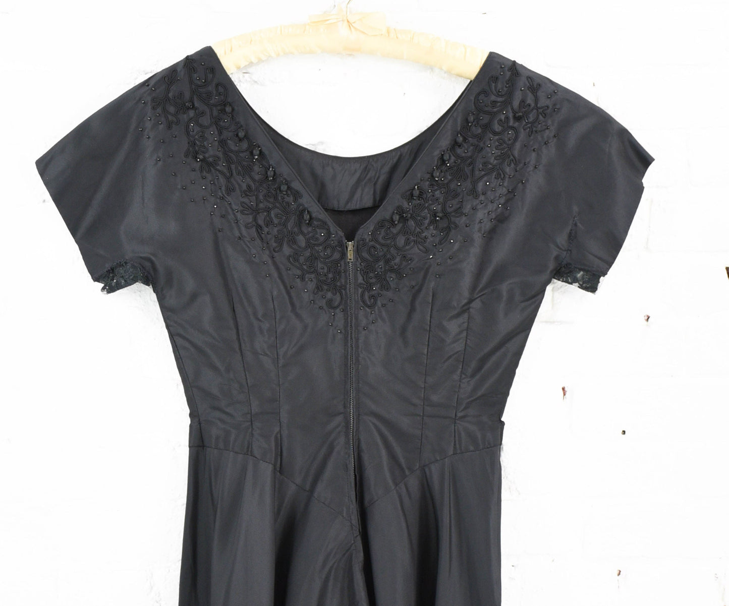 1950s Black Party Dress with Beaded Detail, Medium