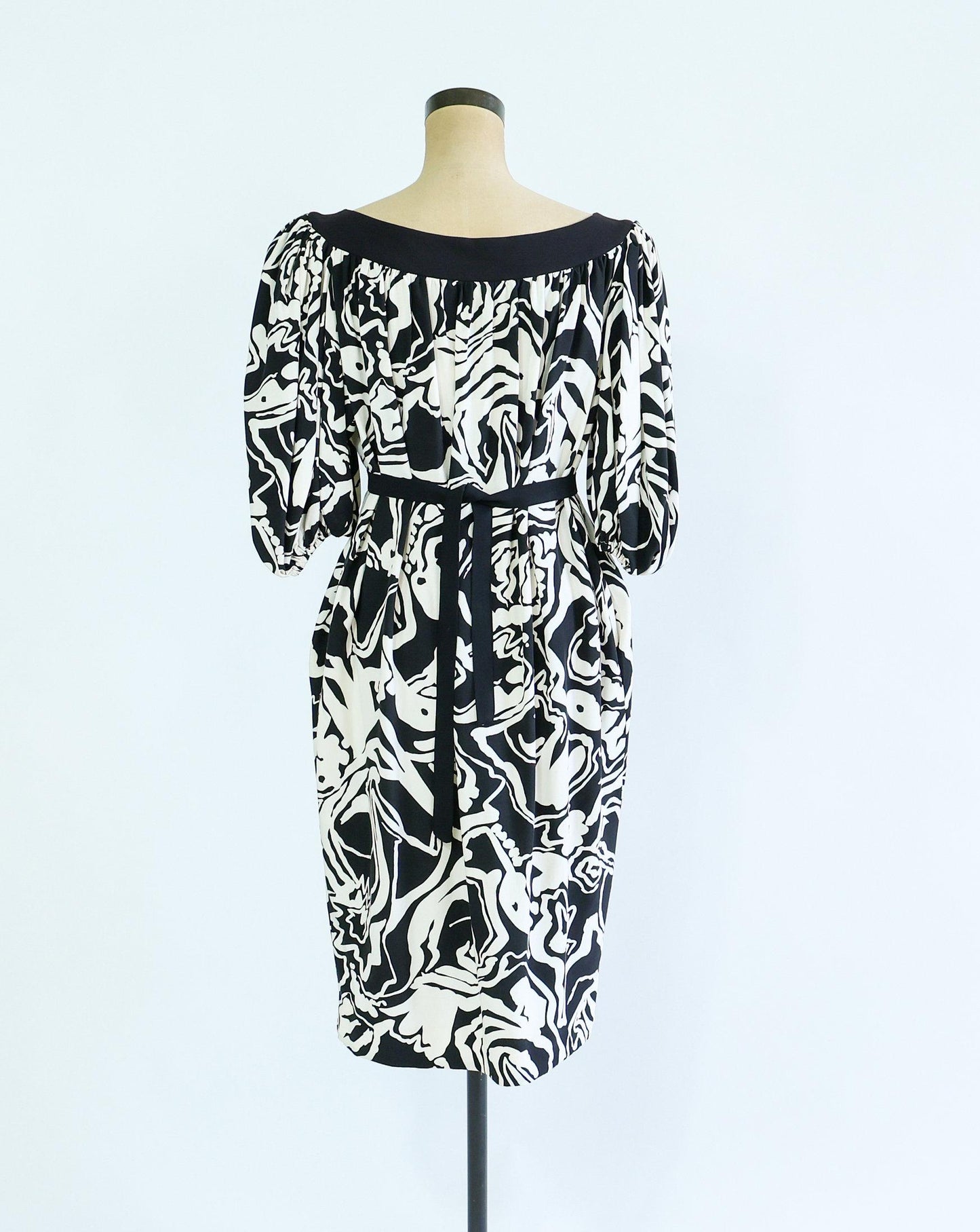 Saint Laurent | 1980s Black & White Crepe Abstract Dress  | 80s Black and White Floral Short Dress | Saint Laurent Paris | Large