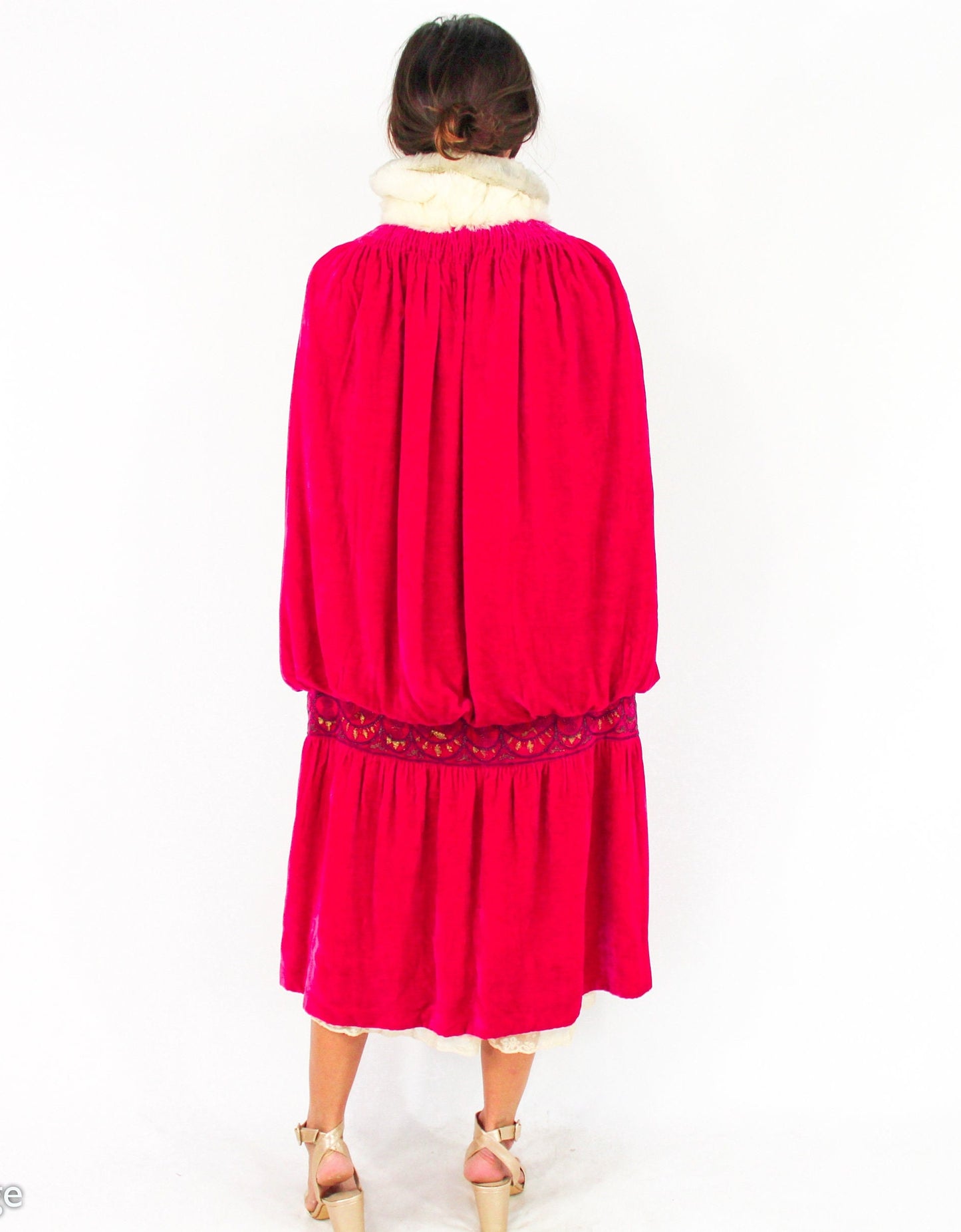 1900s Fuchsia Silk Velvet Cape, Antique Turn of the Century Evening Coat