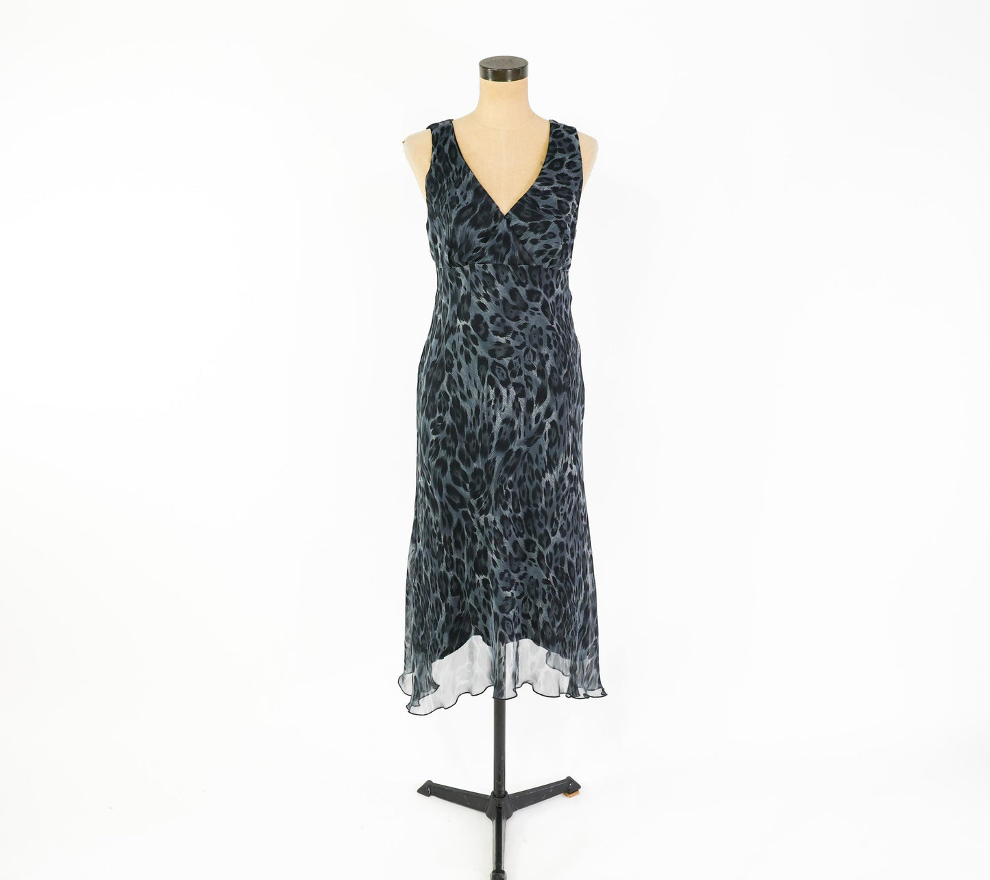 1990s Black Animal Print Dress | Black Sleeveless Maxi, Small