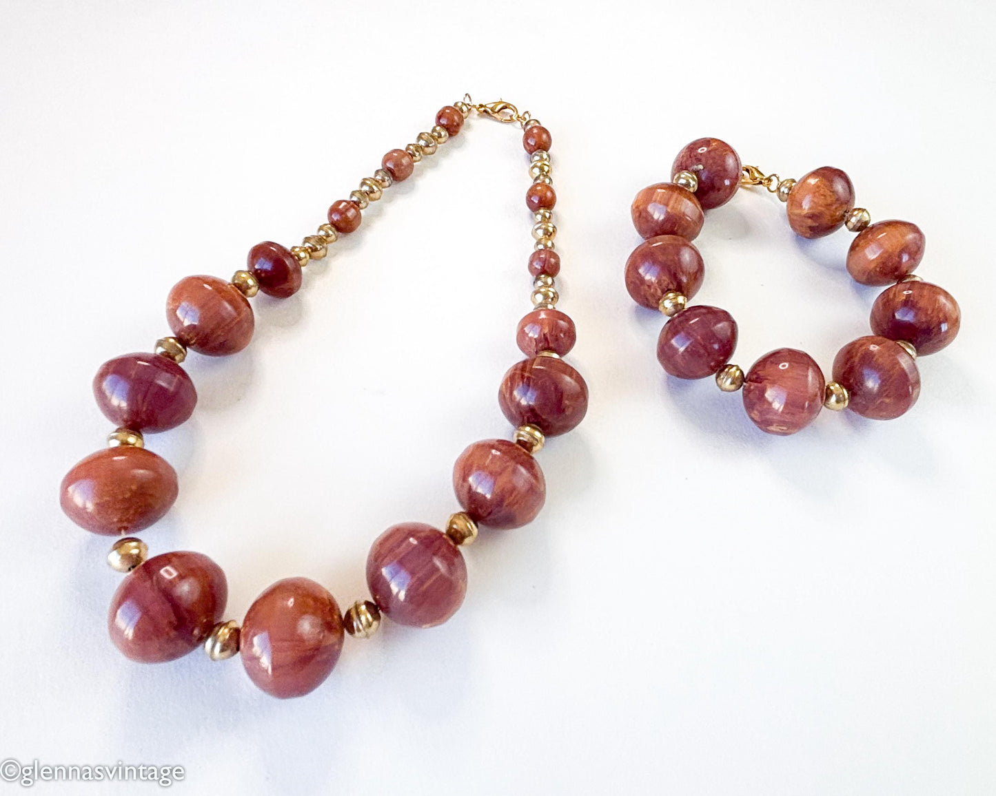 1950s Brown Bakelite Necklace Set | Bakelite Choker & Bracelet