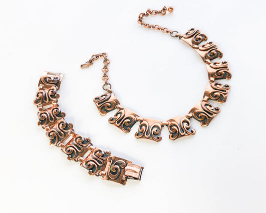 1960s Vintage Copper Jewelry Set | Butterfly Choker Necklace & Bracelet