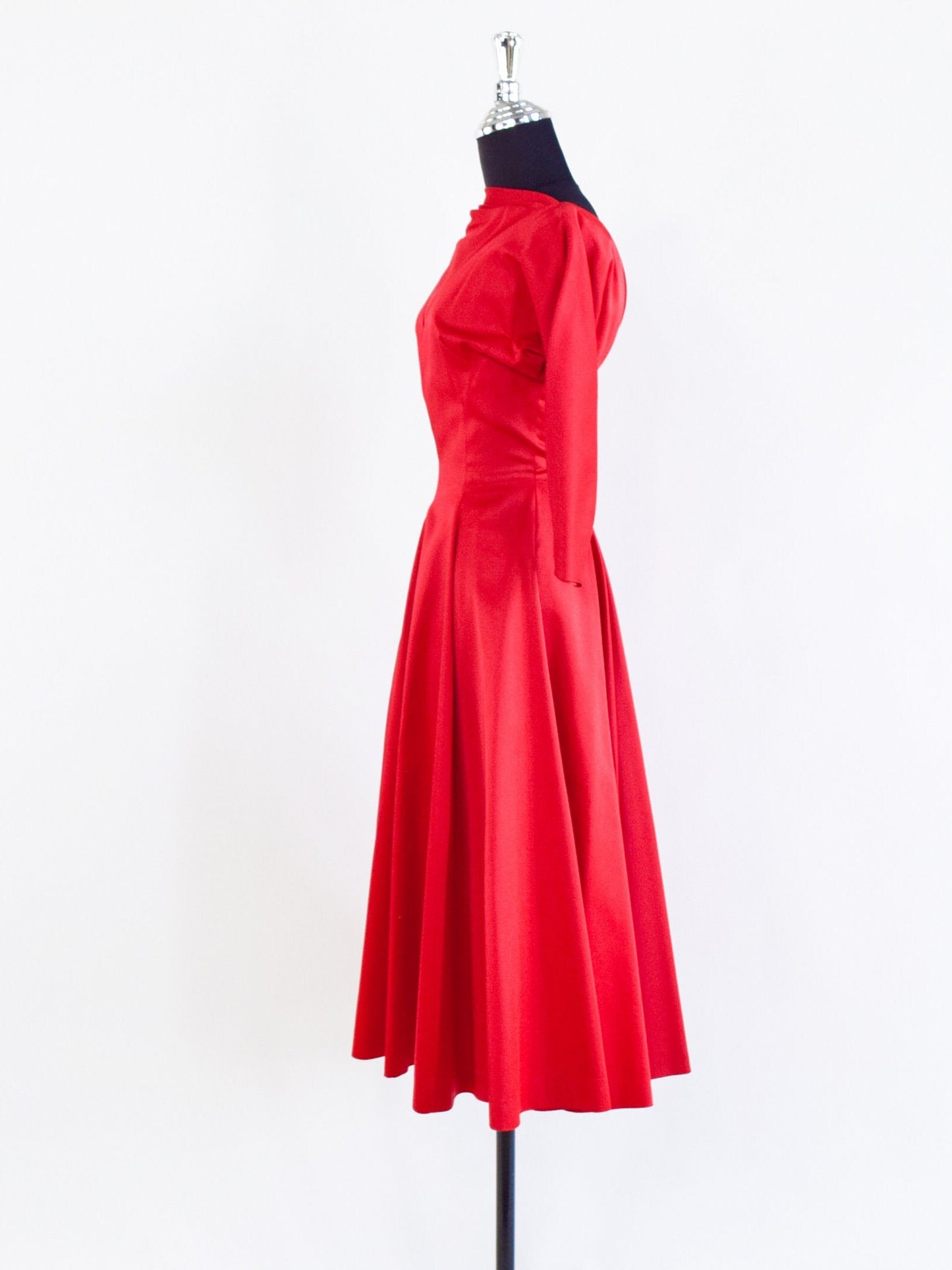 1950s Red Satin Party Dress, Holiday Party, Small