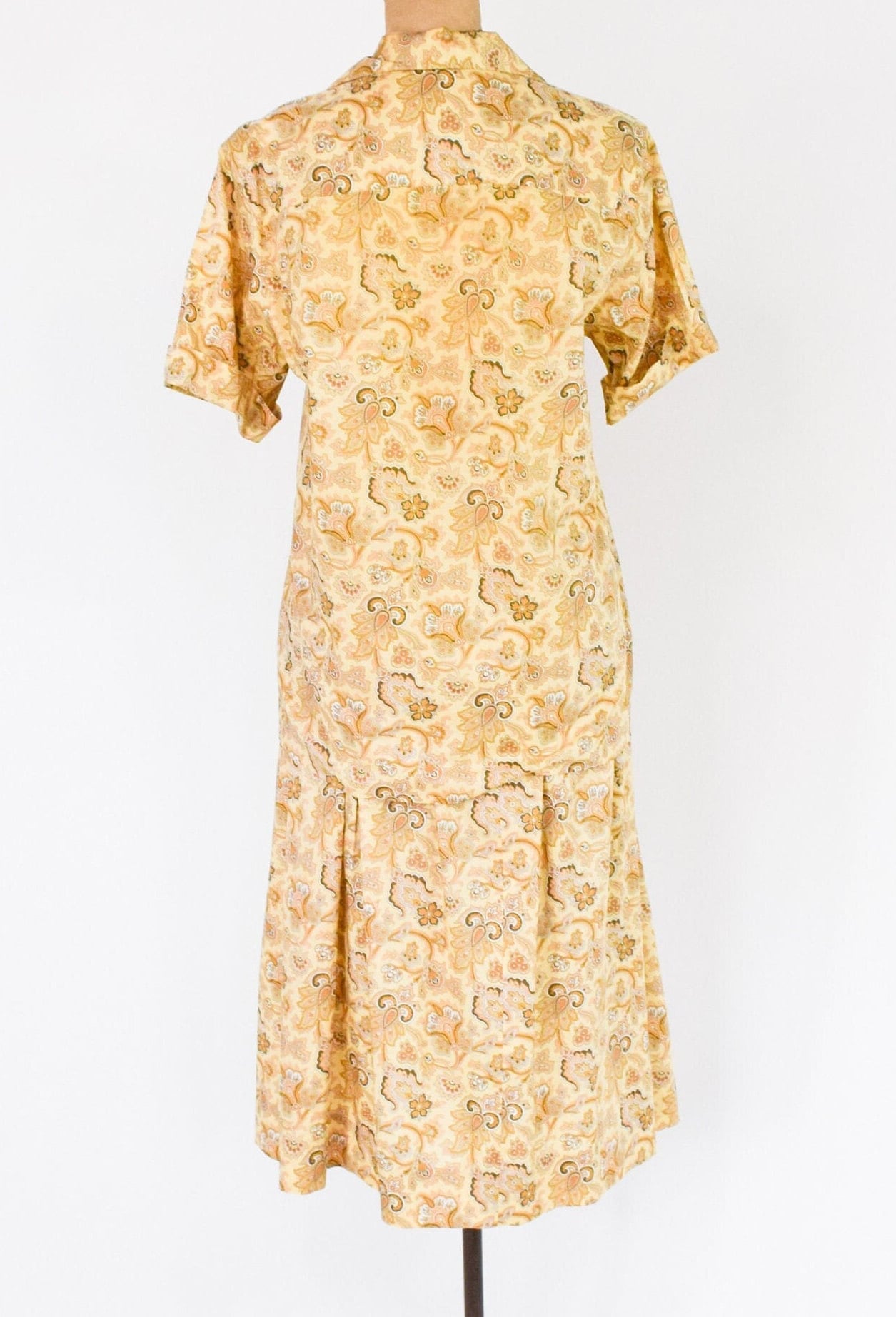 1980s Gold Floral Blouse & Skirt Set | 80s Gold Cotton Paisley Skirt Set | Gloria Sachs | Medium